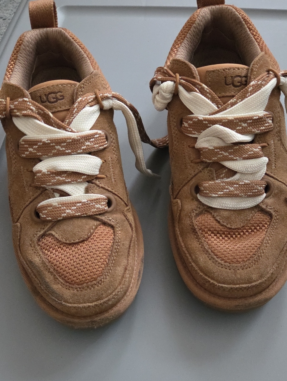 UGG Womens Brown Suede Sneakers with Cream Accents